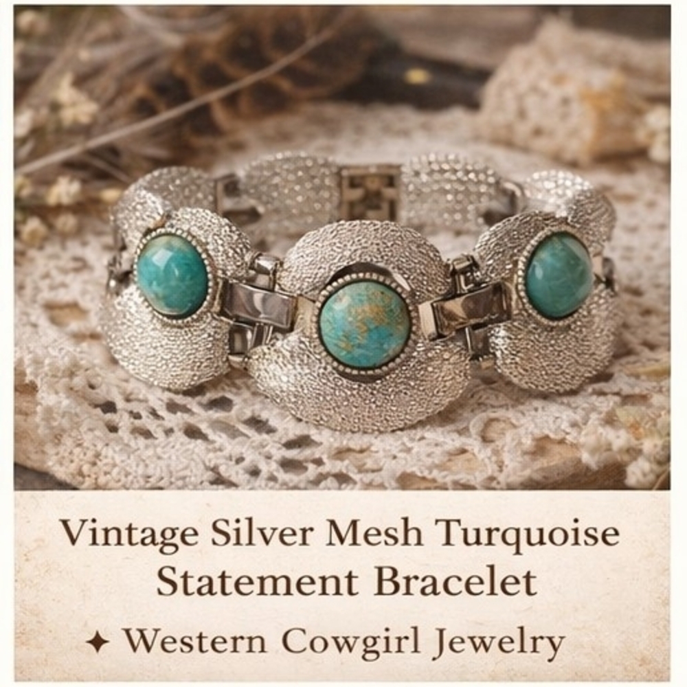 Vintage Silver Mesh Turquoise Bracelet